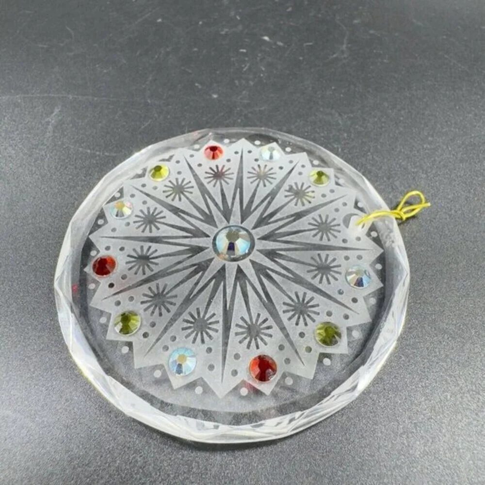 Hand Crafted Clear Crystal Round‎ Jeweled Ornament Signed Christmas Decorative